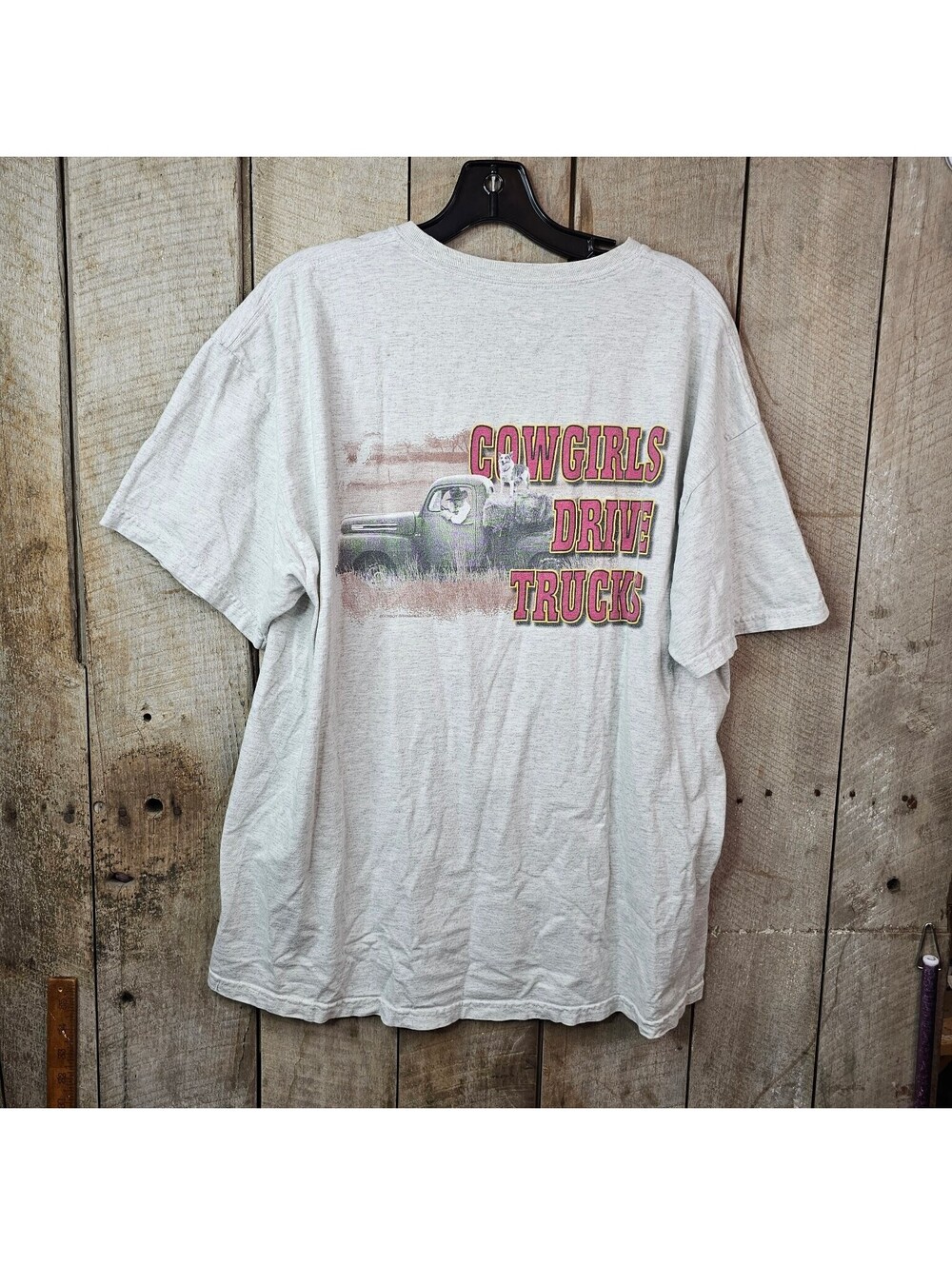 Hanes Cowgirls Rule Drive Trucks T-Shirt Women's XL Gray Short Sleeve Graphic